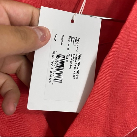 Sleepy Jones Milton Pajama Shirt Red Linen XL - Picture 3 of 3